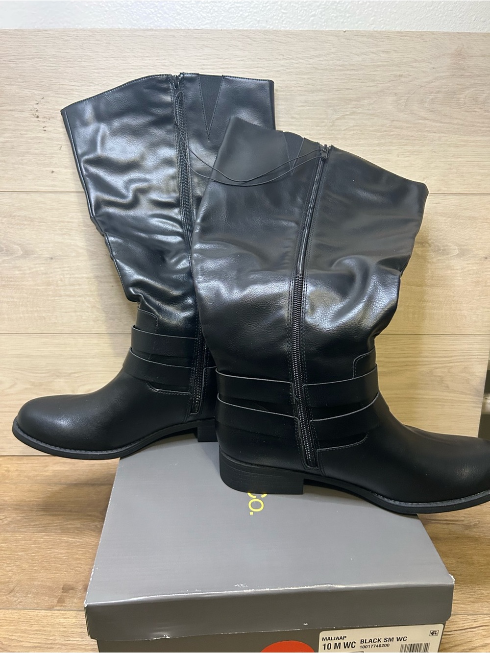 Style & Co Black Wide Calf Tall Boots 10 M MaliAAP Buckle Zip Knee Hig - Picture 2 of 4